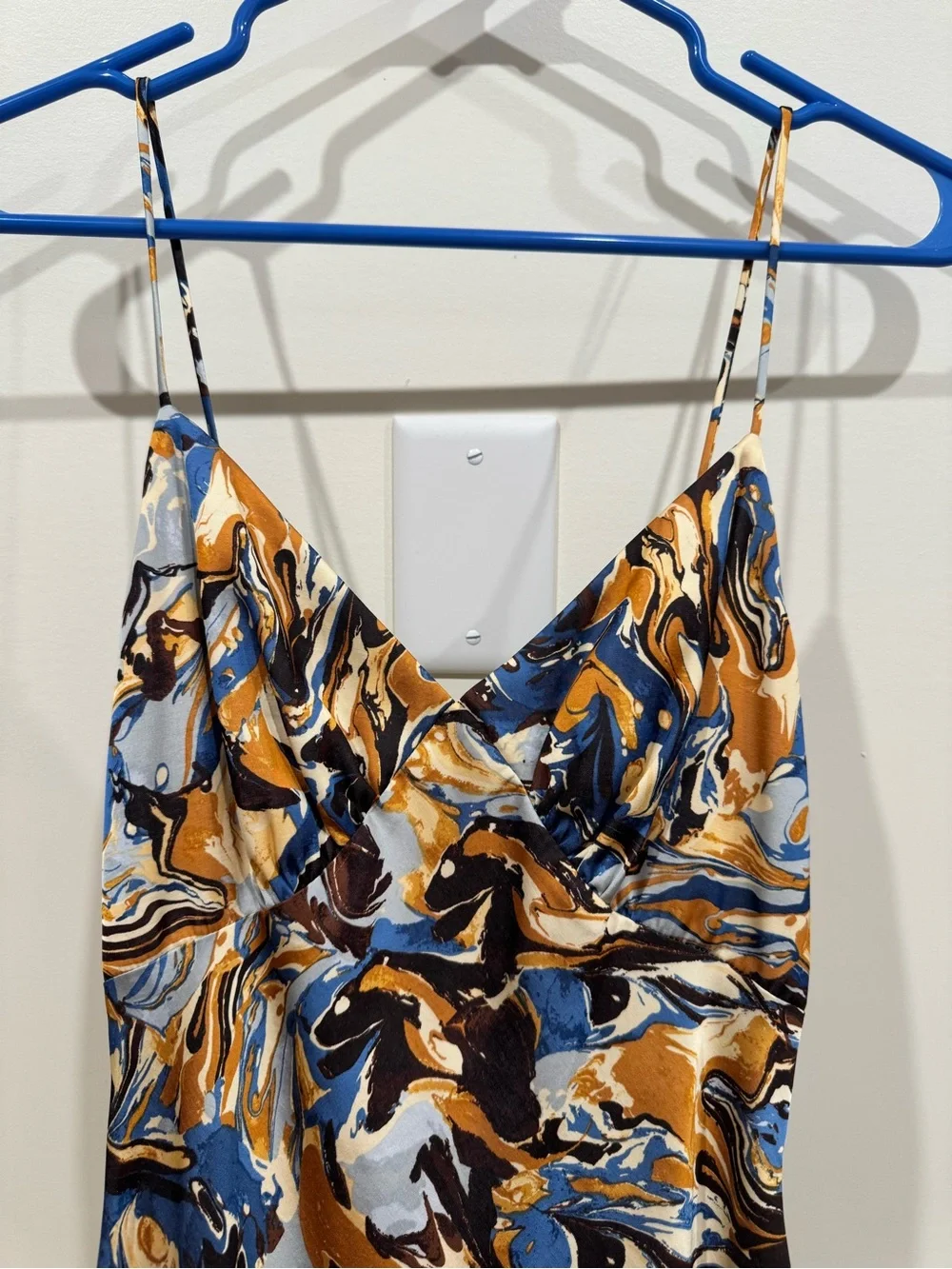 Spaghetti Strap Maxi Dress in Blue & Mustard Swirl